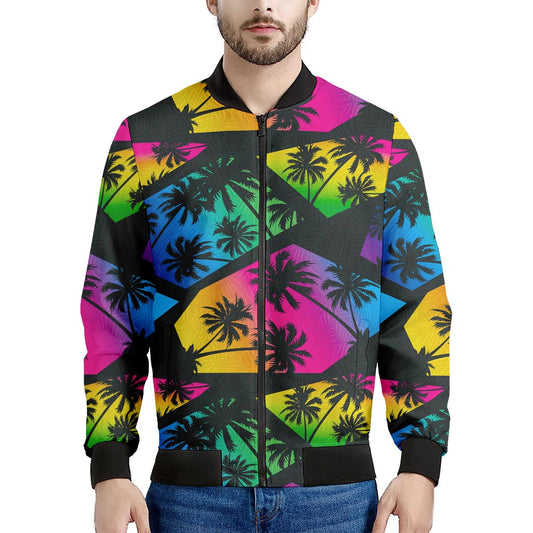 EDM Beach Palm Tree Pattern Print Men's Bomber Jacket
