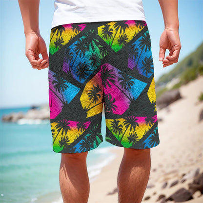EDM Beach Palm Tree Pattern Print Men's Cargo Shorts