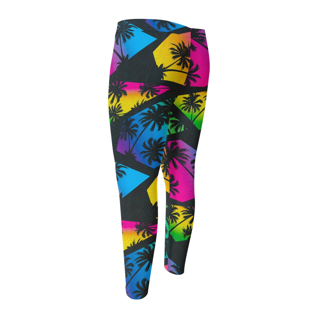 EDM Beach Palm Tree Pattern Print Men's Compression Pants