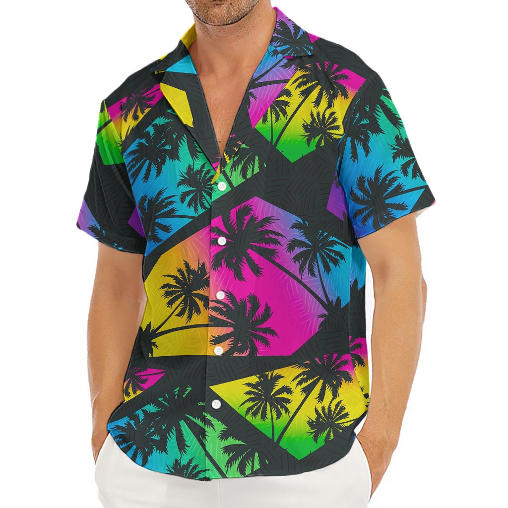 EDM Beach Palm Tree Pattern Print Men's Deep V-Neck Shirt