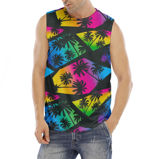 EDM Beach Palm Tree Pattern Print Men's Fitness Tank Top