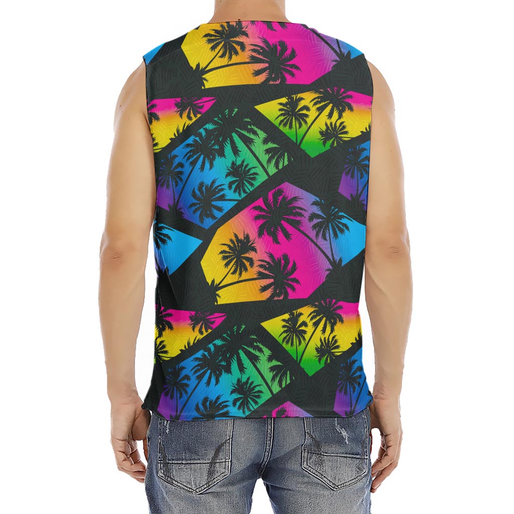 EDM Beach Palm Tree Pattern Print Men's Fitness Tank Top