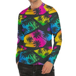 EDM Beach Palm Tree Pattern Print Men's Long Sleeve Rash Guard