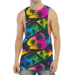 EDM Beach Palm Tree Pattern Print Men's Muscle Tank Top