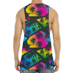 EDM Beach Palm Tree Pattern Print Men's Muscle Tank Top