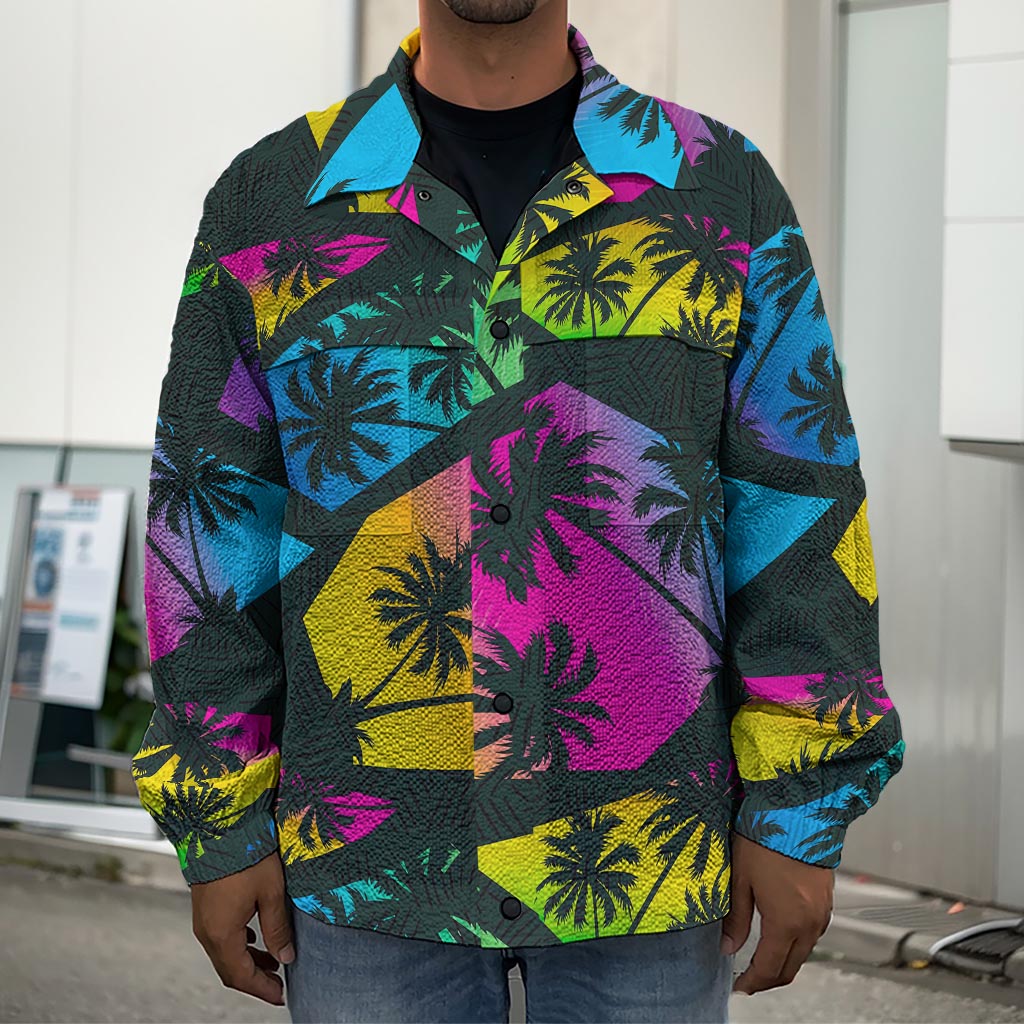 EDM Beach Palm Tree Pattern Print Men's Shirt Jacket