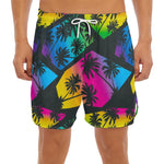 EDM Beach Palm Tree Pattern Print Men's Split Running Shorts