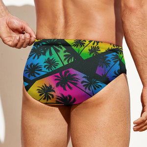 EDM Beach Palm Tree Pattern Print Men's Swim Briefs