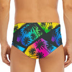 EDM Beach Palm Tree Pattern Print Men's Triangle Swim Briefs