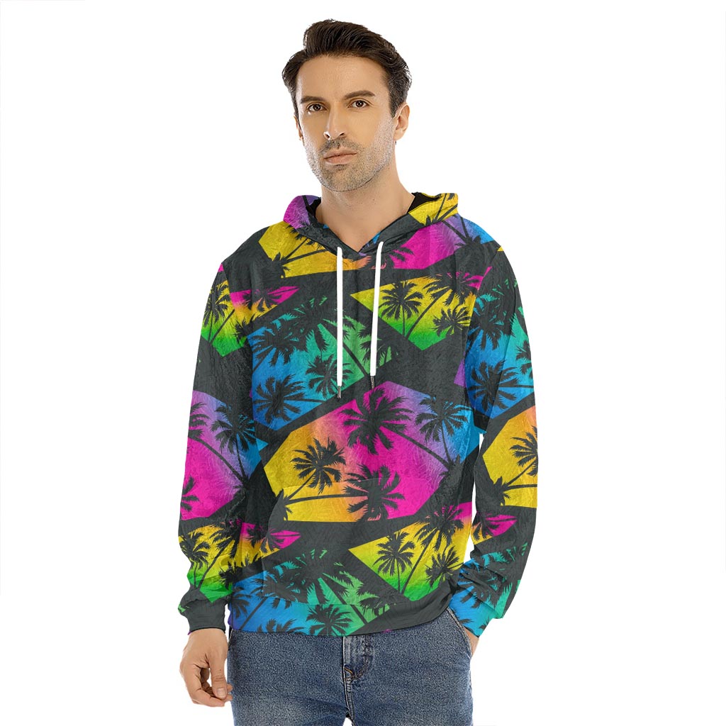 EDM Beach Palm Tree Pattern Print Men's Velvet Pullover Hoodie