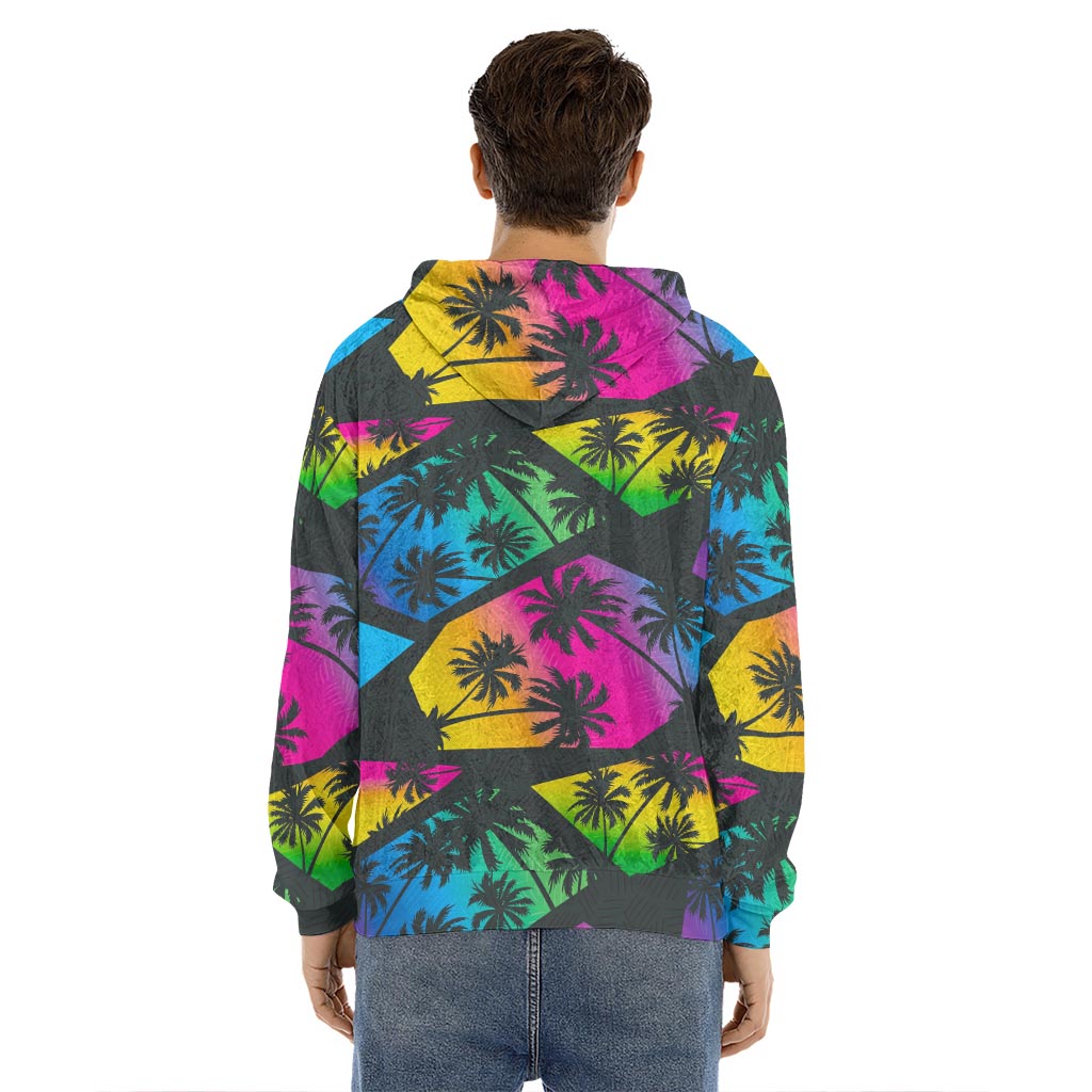 EDM Beach Palm Tree Pattern Print Men's Velvet Pullover Hoodie