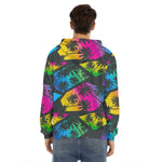 EDM Beach Palm Tree Pattern Print Men's Velvet Pullover Hoodie