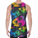 EDM Beach Palm Tree Pattern Print Men's Velvet Tank Top