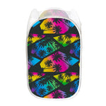 EDM Beach Palm Tree Pattern Print Mesh Laundry Hamper