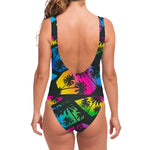 EDM Beach Palm Tree Pattern Print One Piece Swimsuit