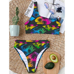 EDM Beach Palm Tree Pattern Print One Shoulder Bikini Top