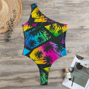 EDM Beach Palm Tree Pattern Print One Shoulder Bodysuit