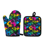 EDM Beach Palm Tree Pattern Print Oven Mitt And Pot Holder Set