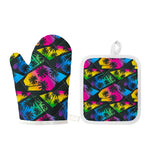 EDM Beach Palm Tree Pattern Print Oven Mitt And Pot Holder Set