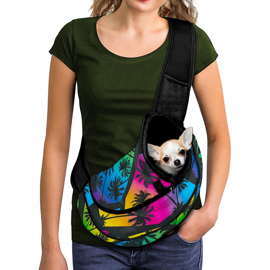EDM Beach Palm Tree Pattern Print Pet Sling Carrier