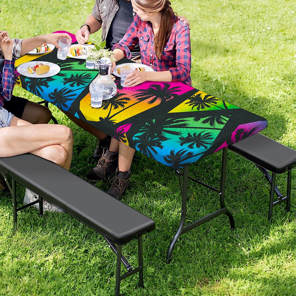 EDM Beach Palm Tree Pattern Print Picnic Table Cover