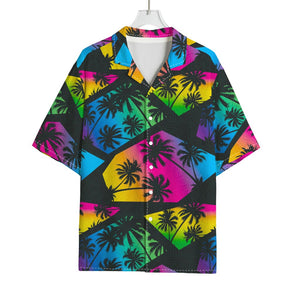 EDM Beach Palm Tree Pattern Print Rayon Hawaiian Shirt