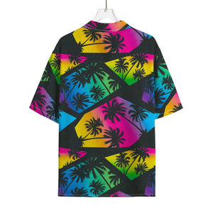 EDM Beach Palm Tree Pattern Print Rayon Hawaiian Shirt