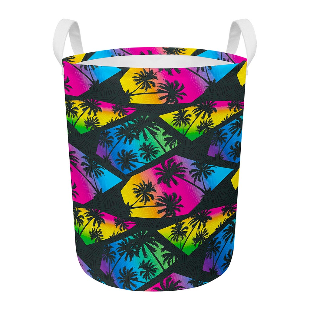 EDM Beach Palm Tree Pattern Print Round Laundry Basket