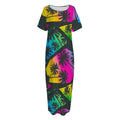 EDM Beach Palm Tree Pattern Print Short Sleeve Long Nightdress