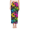 EDM Beach Palm Tree Pattern Print Side Slit Maxi Skirt