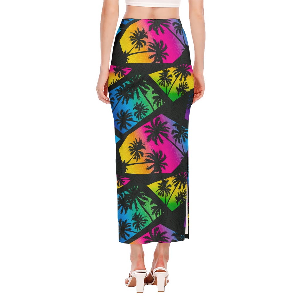 EDM Beach Palm Tree Pattern Print Side Slit Maxi Skirt