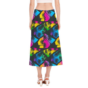 EDM Beach Palm Tree Pattern Print Side Slit Midi Skirt