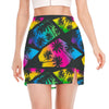 EDM Beach Palm Tree Pattern Print Side Slit Mini Skirt