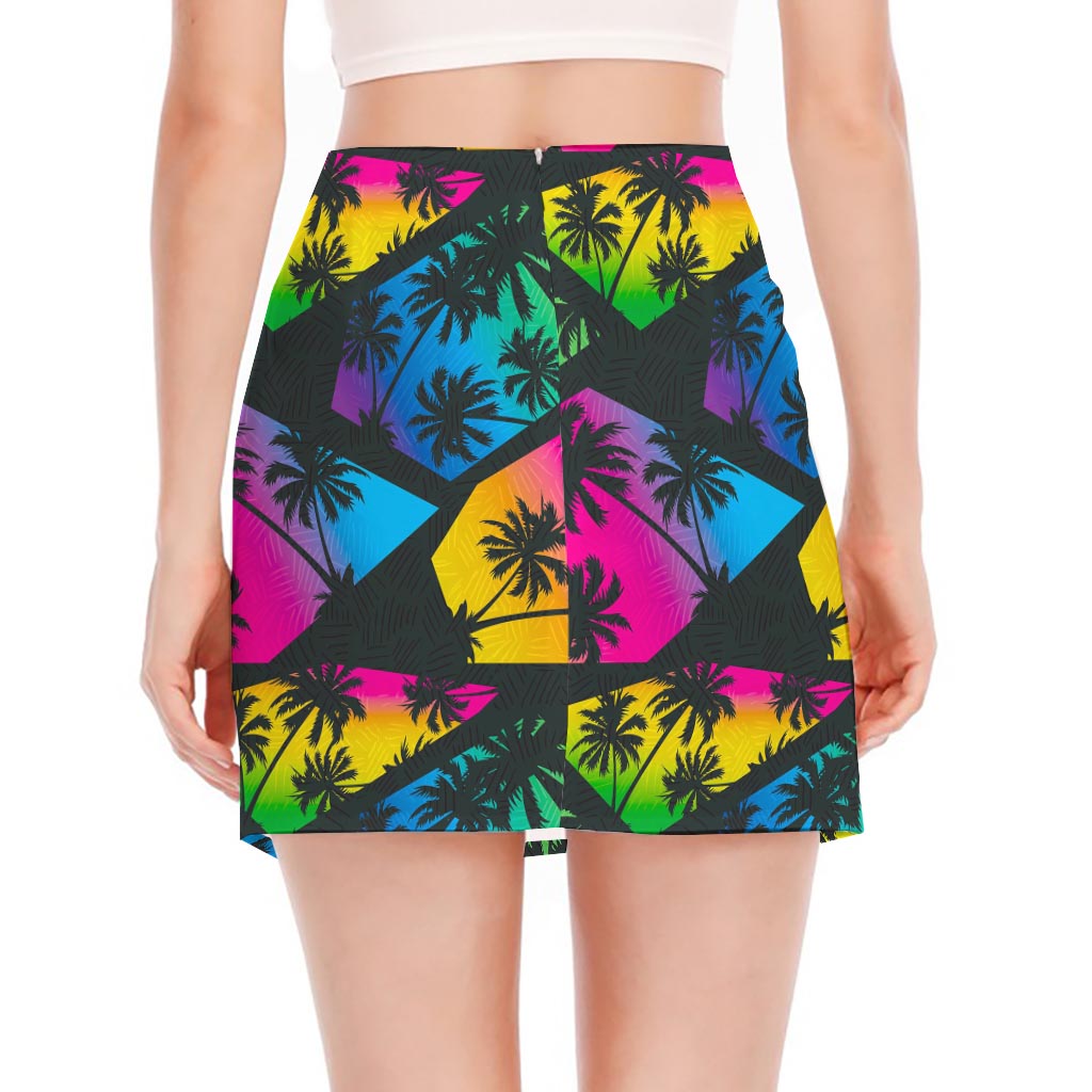 EDM Beach Palm Tree Pattern Print Side Slit Mini Skirt