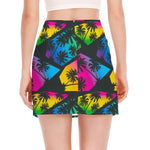 EDM Beach Palm Tree Pattern Print Side Slit Mini Skirt