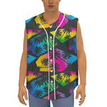 EDM Beach Palm Tree Pattern Print Sleeveless Baseball Jersey