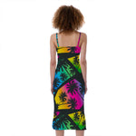 EDM Beach Palm Tree Pattern Print Slim Fit Midi Cami Dress