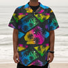 EDM Beach Palm Tree Pattern Print Textured Short Sleeve Shirt