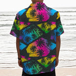 EDM Beach Palm Tree Pattern Print Textured Short Sleeve Shirt