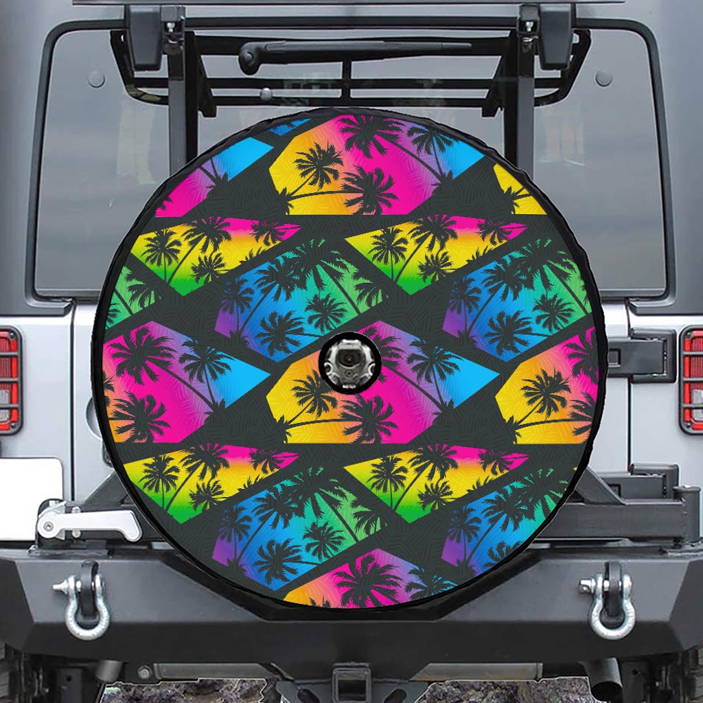 EDM Beach Palm Tree Pattern Print Tire Cover With Camera Hole