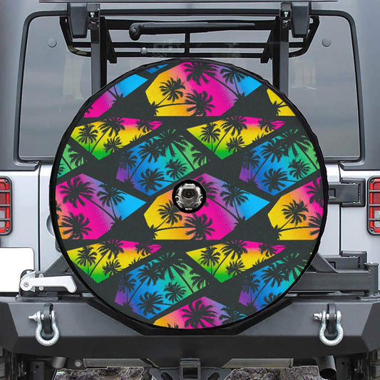 EDM Beach Palm Tree Pattern Print Tire Cover With Camera Hole