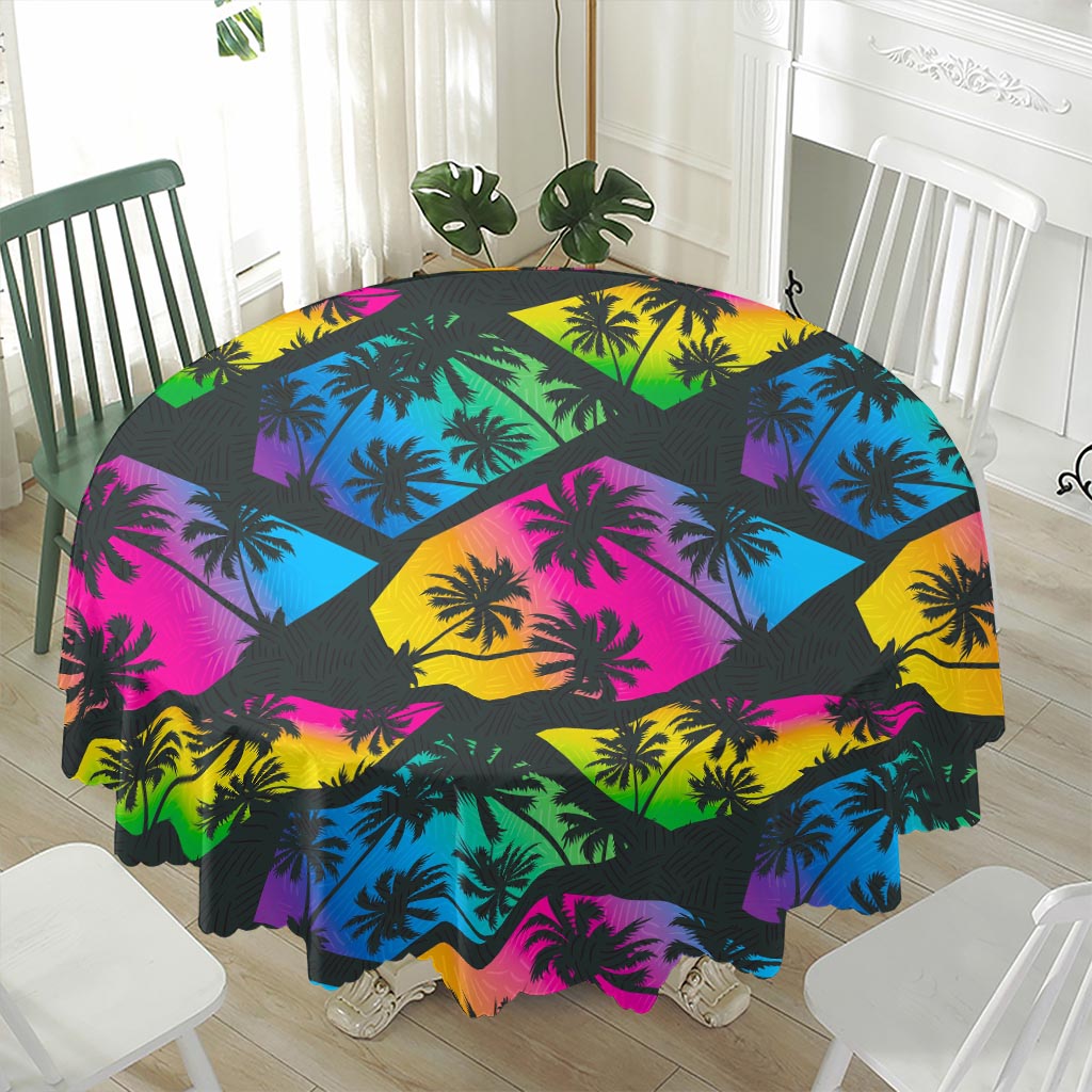 EDM Beach Palm Tree Pattern Print Waterproof Round Tablecloth