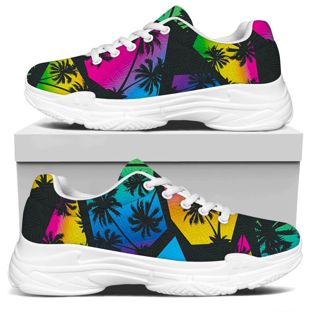EDM Beach Palm Tree Pattern Print White Chunky Shoes