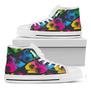 EDM Beach Palm Tree Pattern Print White High Top Sneakers