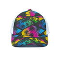 EDM Beach Palm Tree Pattern Print White Mesh Trucker Hat