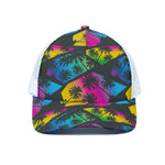 EDM Beach Palm Tree Pattern Print White Mesh Trucker Cap