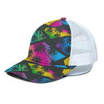 EDM Beach Palm Tree Pattern Print White Mesh Trucker Cap