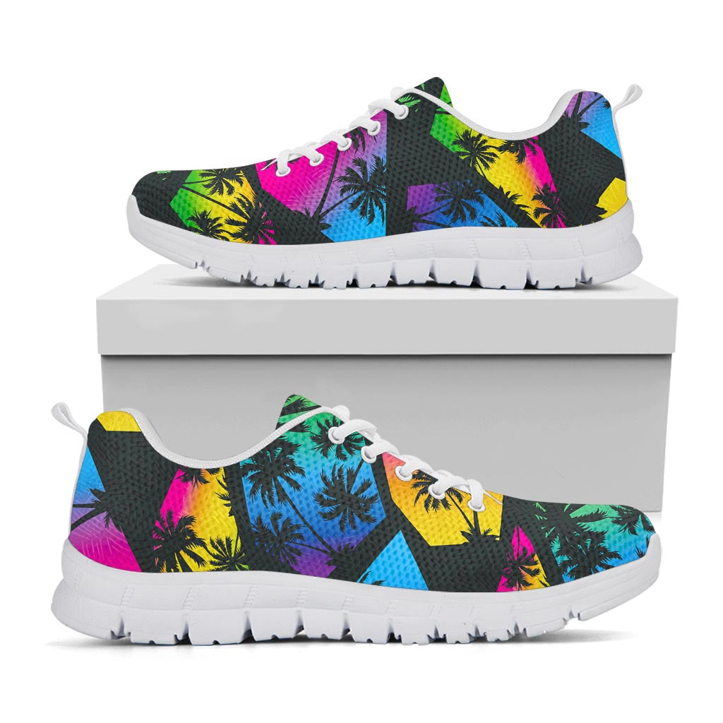 EDM Beach Palm Tree Pattern Print White Running Shoes