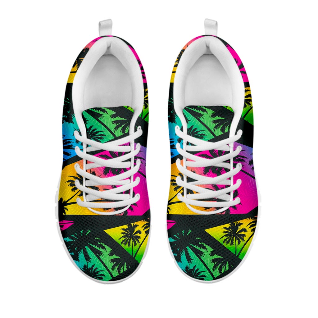 EDM Beach Palm Tree Pattern Print White Running Shoes