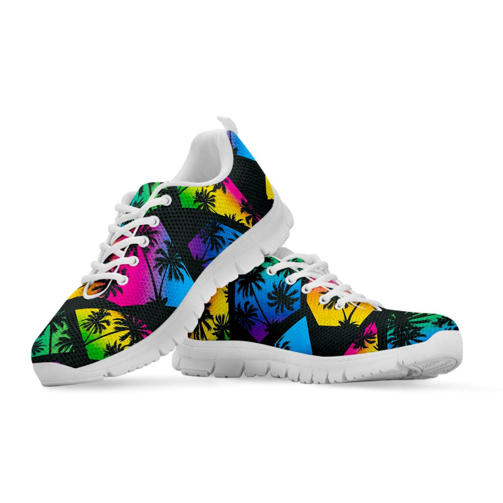 EDM Beach Palm Tree Pattern Print White Running Shoes